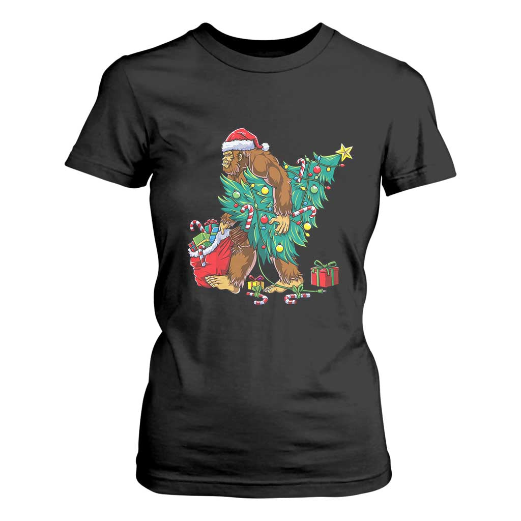 Bigfoot Christmas Tree T Shirt For Women Xmas Lights Sasquatch Lovers TS02 Black Print Your Wear