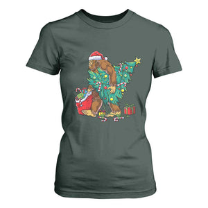 Bigfoot Christmas Tree T Shirt For Women Xmas Lights Sasquatch Lovers TS02 Dark Forest Green Print Your Wear