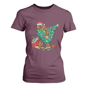 Bigfoot Christmas Tree T Shirt For Women Xmas Lights Sasquatch Lovers TS02 Maroon Print Your Wear