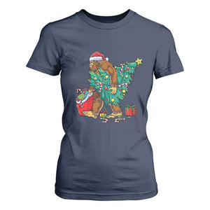 Bigfoot Christmas Tree T Shirt For Women Xmas Lights Sasquatch Lovers TS02 Navy Print Your Wear