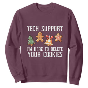 Funny Christmas Tech Support Sweatshirt Here To Delete Cookies Festive Xmas TS02 Maroon Print Your Wear