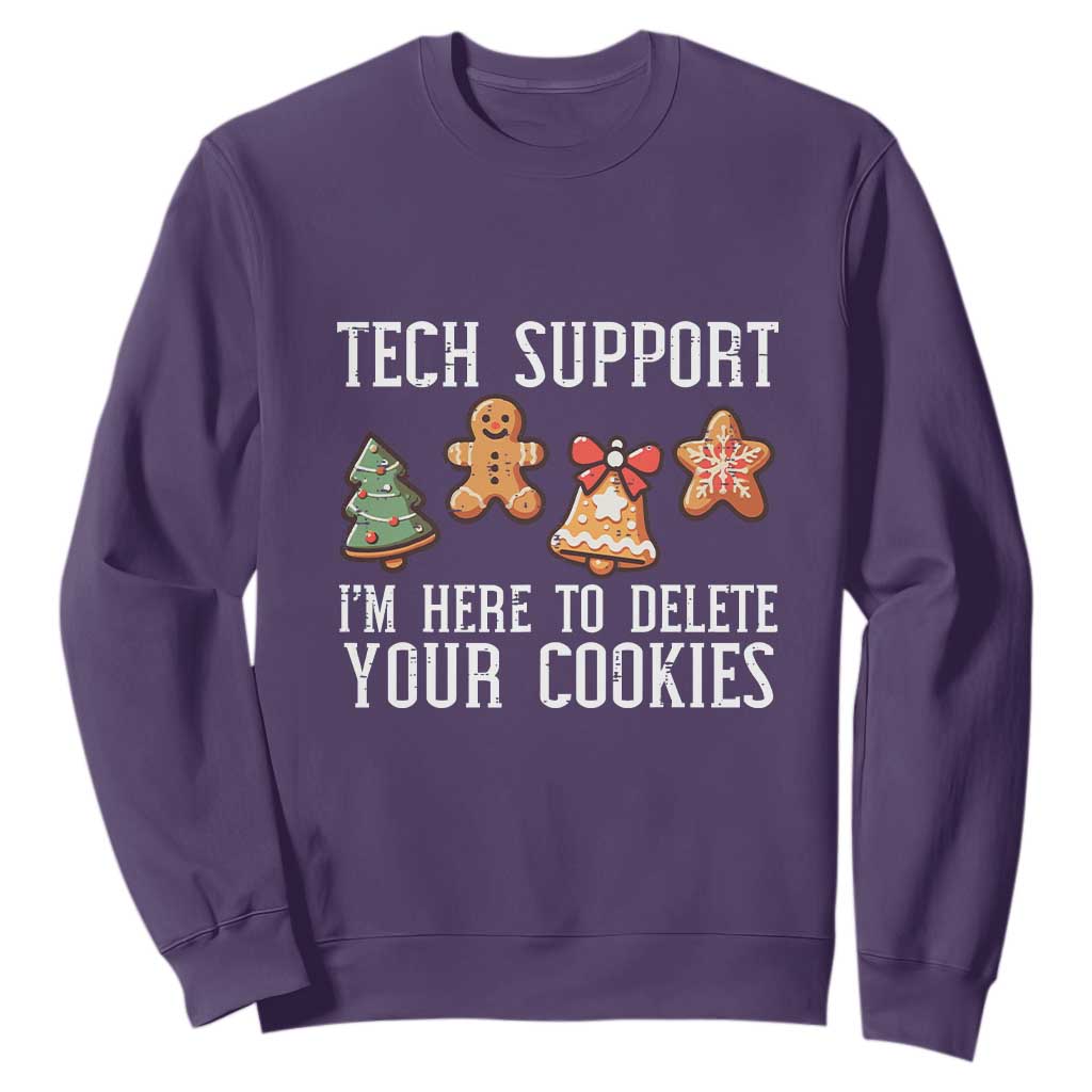Funny Christmas Tech Support Sweatshirt Here To Delete Cookies Festive Xmas TS02 Purple Print Your Wear