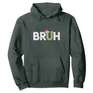 Funny Christmas Bruh Hoodie Candy Cane Santa Hat Festive Xmas Matching TS02 Dark Forest Green Print Your Wear