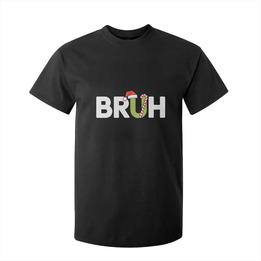 Funny Christmas Bruh T Shirt For Kid Candy Cane Santa Hat Festive Xmas Matching TS02 Black Print Your Wear