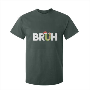 Funny Christmas Bruh T Shirt For Kid Candy Cane Santa Hat Festive Xmas Matching TS02 Dark Forest Green Print Your Wear