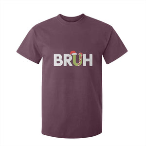 Funny Christmas Bruh T Shirt For Kid Candy Cane Santa Hat Festive Xmas Matching TS02 Maroon Print Your Wear