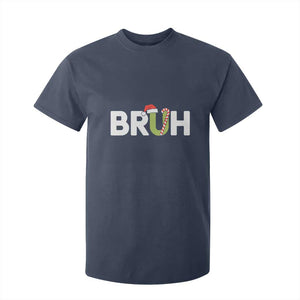 Funny Christmas Bruh T Shirt For Kid Candy Cane Santa Hat Festive Xmas Matching TS02 Navy Print Your Wear