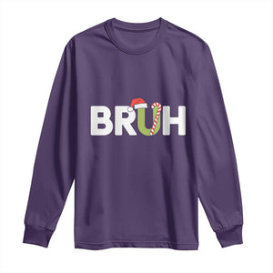 Funny Christmas Bruh Long Sleeve Shirt Candy Cane Santa Hat Festive Xmas Matching TS02 Purple Print Your Wear