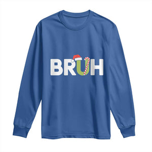 Funny Christmas Bruh Long Sleeve Shirt Candy Cane Santa Hat Festive Xmas Matching TS02 Royal Blue Print Your Wear