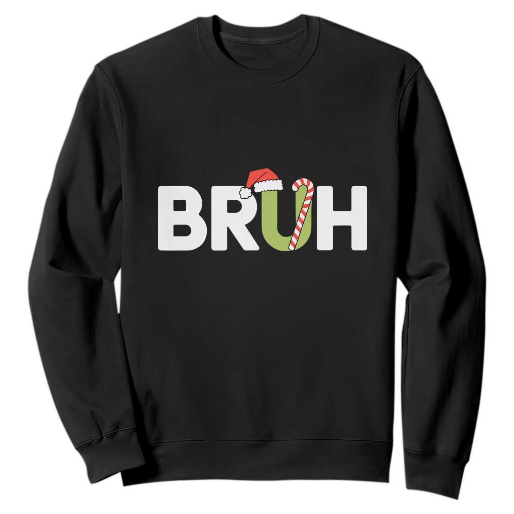 Funny Christmas Bruh Sweatshirt Candy Cane Santa Hat Festive Xmas Matching TS02 Black Print Your Wear