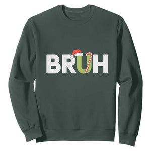 Funny Christmas Bruh Sweatshirt Candy Cane Santa Hat Festive Xmas Matching TS02 Dark Forest Green Print Your Wear