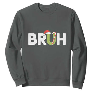 Funny Christmas Bruh Sweatshirt Candy Cane Santa Hat Festive Xmas Matching TS02 Dark Heather Print Your Wear