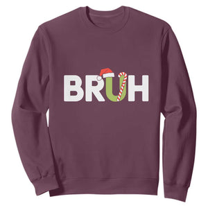 Funny Christmas Bruh Sweatshirt Candy Cane Santa Hat Festive Xmas Matching TS02 Maroon Print Your Wear