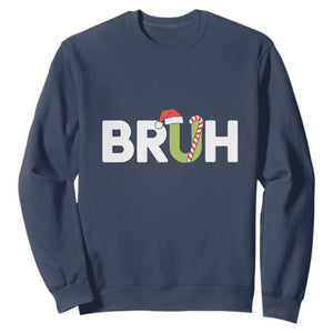 Funny Christmas Bruh Sweatshirt Candy Cane Santa Hat Festive Xmas Matching TS02 Navy Print Your Wear