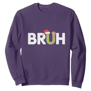 Funny Christmas Bruh Sweatshirt Candy Cane Santa Hat Festive Xmas Matching TS02 Purple Print Your Wear