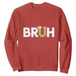 Funny Christmas Bruh Sweatshirt Candy Cane Santa Hat Festive Xmas Matching TS02 Red Print Your Wear