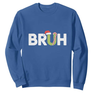 Funny Christmas Bruh Sweatshirt Candy Cane Santa Hat Festive Xmas Matching TS02 Royal Blue Print Your Wear