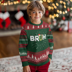 Funny Xmas Bruh Ugly Christmas Sweater Candy Cane Santa Hat Festive Xmas Matching TS02 Christmas Print Your Wear