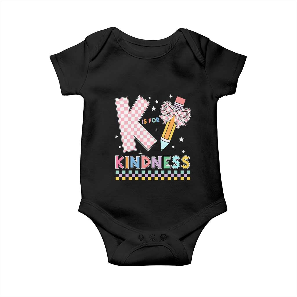 K Is For Kindness Baby Onesie Cute Pencil Bow Teacher Be Kind TS02 Black Print Your Wear