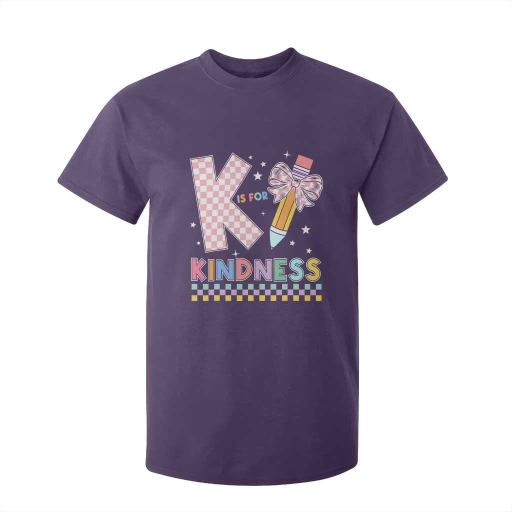 K Is For Kindness T Shirt For Kid Cute Pencil Bow Teacher Be Kind TS02 Purple Print Your Wear