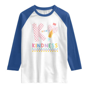 K Is For Kindness Raglan Shirt Cute Pencil Bow Teacher Be Kind TS02 White Royal Print Your Wear