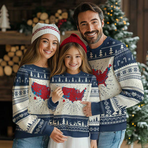 Red States US Map Ugly Christmas Sweater Trump Won President Election 2024 TS02 Navy Print Your Wear