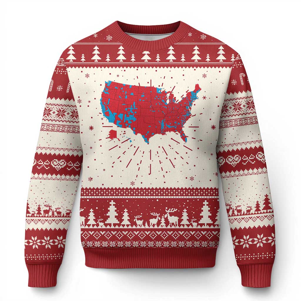 Red States US Map Ugly Christmas Sweater Trump Won President Election 2024 TS02 Red Print Your Wear