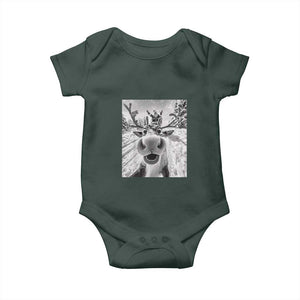 Funny Christmas Reindeer Selfie Baby Onesie With Santa Xmas Gag Gift TS02 Dark Forest Green Print Your Wear