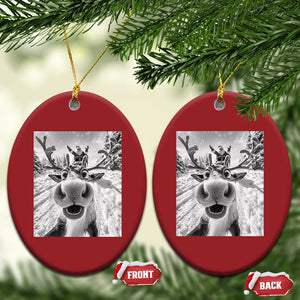 Funny Xmas Reindeer Selfie Christmas Ornament With Santa Xmas Gag Gift TS02 Oval Red Print Your Wear