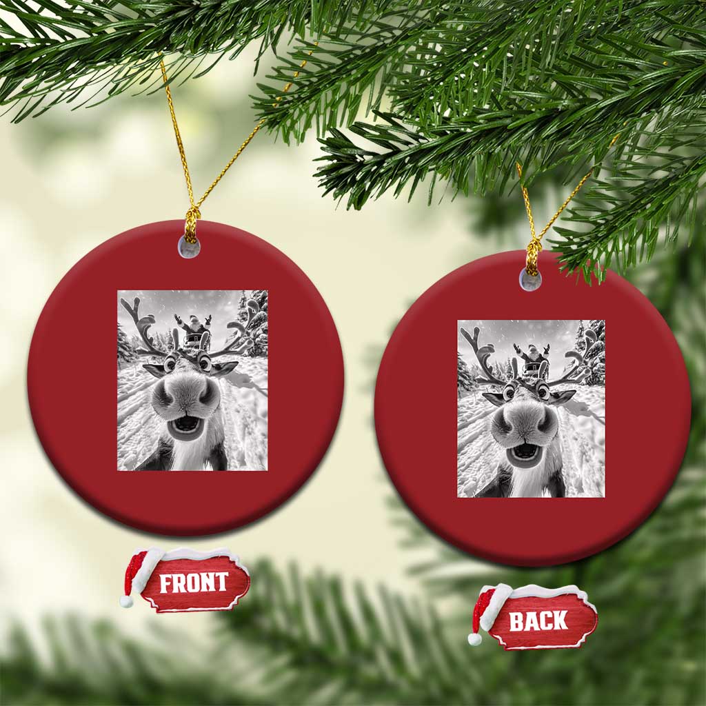 Funny Xmas Reindeer Selfie Christmas Ornament With Santa Xmas Gag Gift TS02 Circle Red Print Your Wear