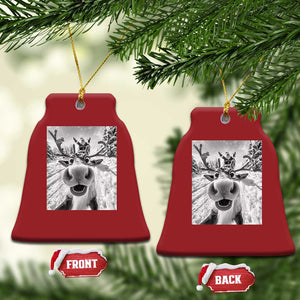 Funny Xmas Reindeer Selfie Christmas Ornament With Santa Xmas Gag Gift TS02 Bell Flake Red Print Your Wear