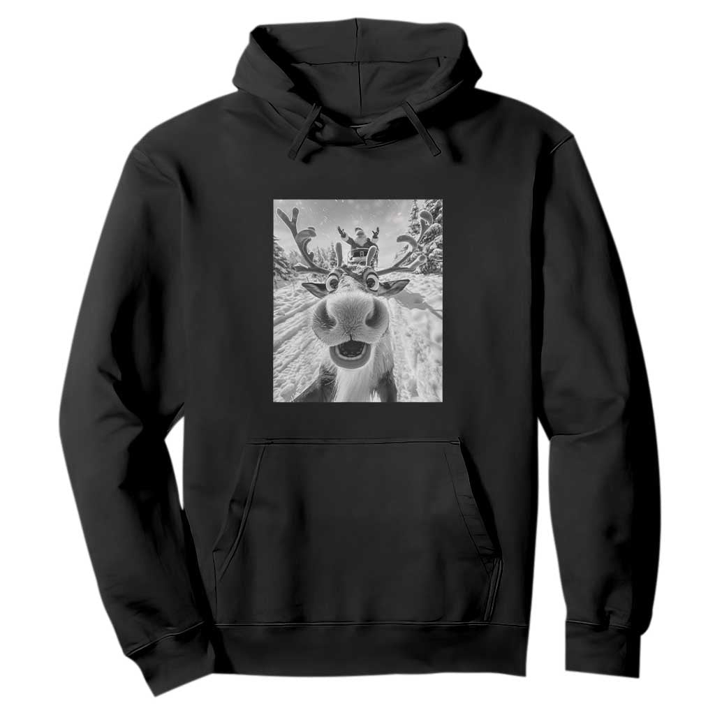 Funny Christmas Reindeer Selfie Hoodie With Santa Xmas Gag Gift TS02 Black Print Your Wear