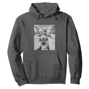 Funny Christmas Reindeer Selfie Hoodie With Santa Xmas Gag Gift TS02 Dark Heather Print Your Wear