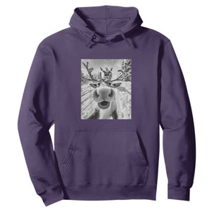 Funny Christmas Reindeer Selfie Hoodie With Santa Xmas Gag Gift TS02 Purple Print Your Wear