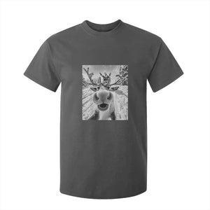 Funny Christmas Reindeer Selfie T Shirt For Kid With Santa Xmas Gag Gift TS02 Dark Heather Print Your Wear