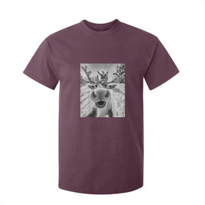 Funny Christmas Reindeer Selfie T Shirt For Kid With Santa Xmas Gag Gift TS02 Maroon Print Your Wear