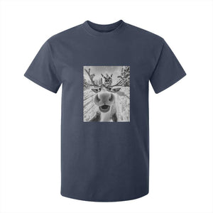 Funny Christmas Reindeer Selfie T Shirt For Kid With Santa Xmas Gag Gift TS02 Navy Print Your Wear