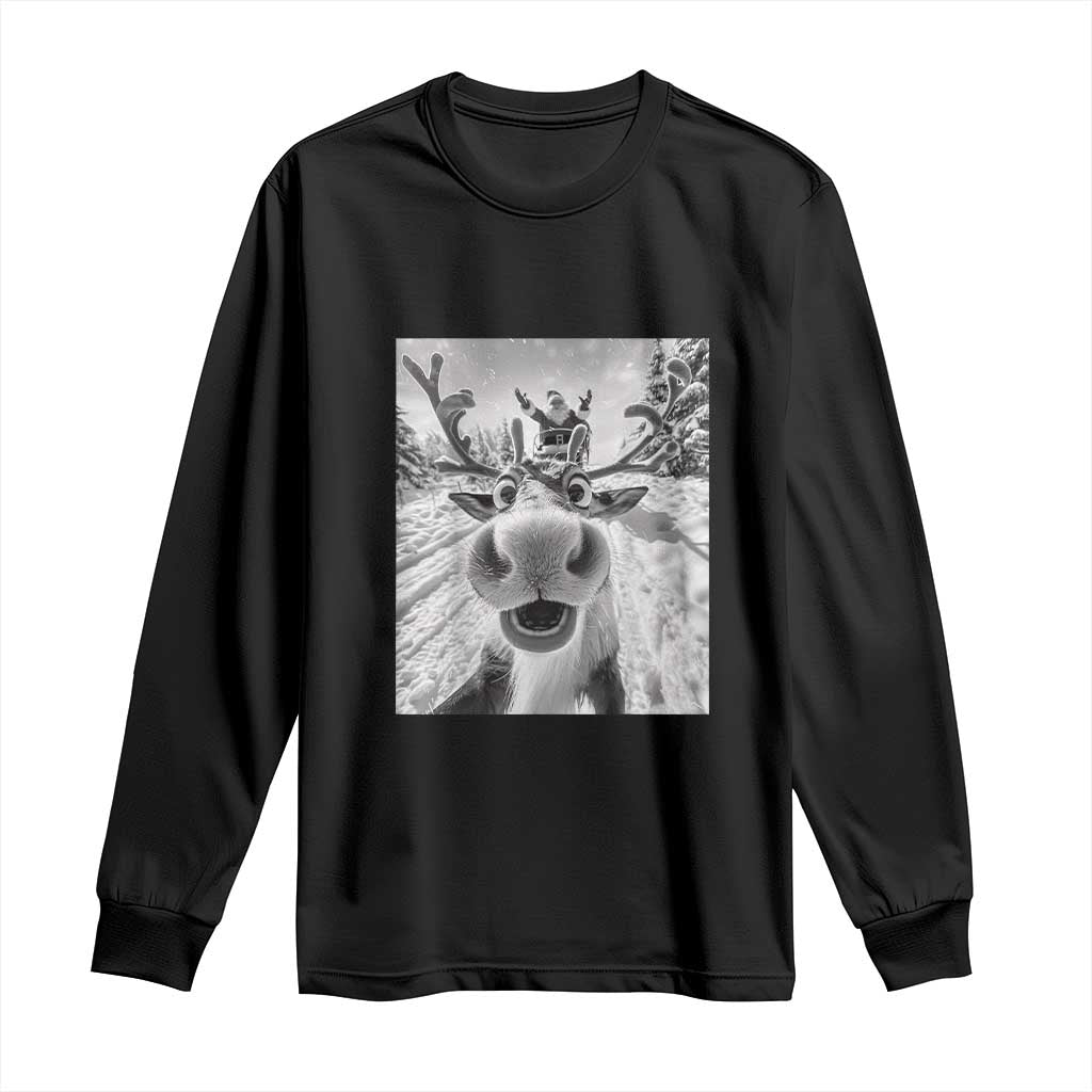 Funny Christmas Reindeer Selfie Long Sleeve Shirt With Santa Xmas Gag Gift TS02 Black Print Your Wear