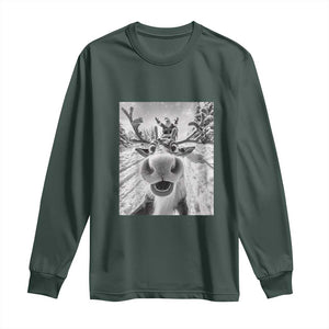 Funny Christmas Reindeer Selfie Long Sleeve Shirt With Santa Xmas Gag Gift TS02 Dark Forest Green Print Your Wear