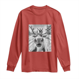 Funny Christmas Reindeer Selfie Long Sleeve Shirt With Santa Xmas Gag Gift TS02 Red Print Your Wear