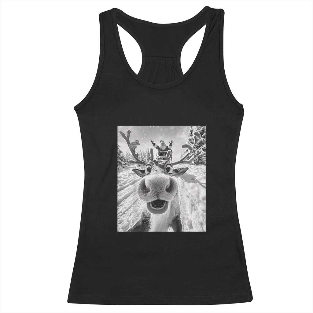 Funny Christmas Reindeer Selfie Racerback Tank Top With Santa Xmas Gag Gift TS02 Black Print Your Wear