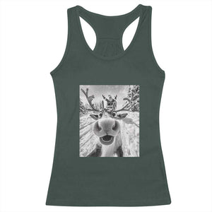 Funny Christmas Reindeer Selfie Racerback Tank Top With Santa Xmas Gag Gift TS02 Dark Forest Green Print Your Wear