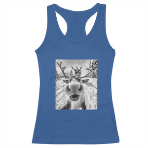 Funny Christmas Reindeer Selfie Racerback Tank Top With Santa Xmas Gag Gift TS02 Royal Blue Print Your Wear