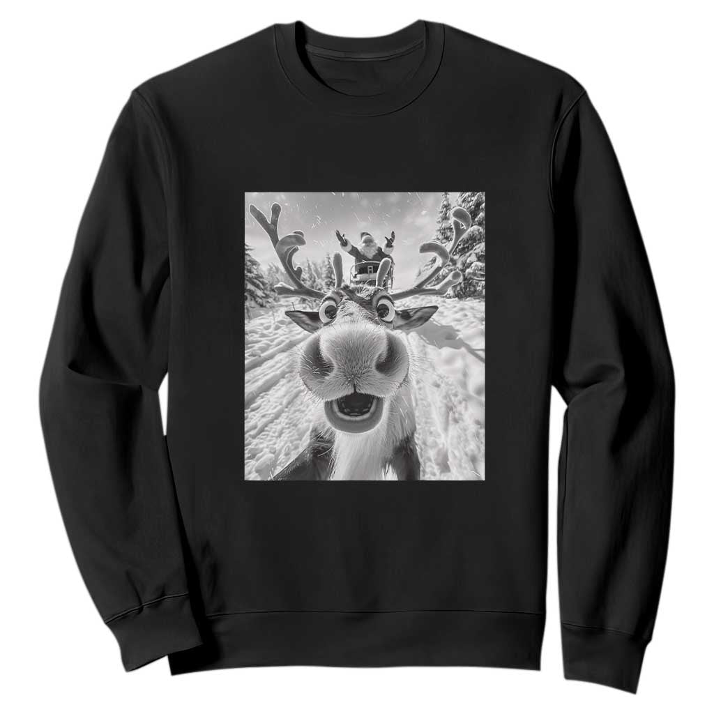 Funny Christmas Reindeer Selfie Sweatshirt With Santa Xmas Gag Gift TS02 Black Print Your Wear