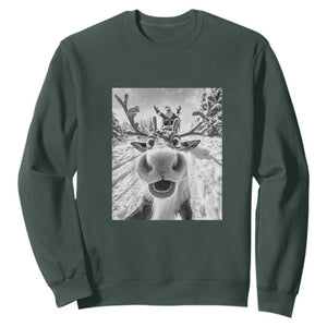 Funny Christmas Reindeer Selfie Sweatshirt With Santa Xmas Gag Gift TS02 Dark Forest Green Print Your Wear