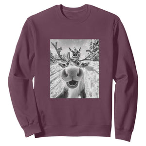 Funny Christmas Reindeer Selfie Sweatshirt With Santa Xmas Gag Gift TS02 Maroon Print Your Wear