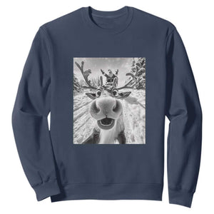 Funny Christmas Reindeer Selfie Sweatshirt With Santa Xmas Gag Gift TS02 Navy Print Your Wear