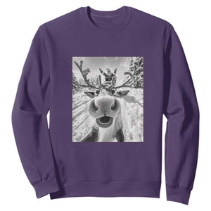 Funny Christmas Reindeer Selfie Sweatshirt With Santa Xmas Gag Gift TS02 Purple Print Your Wear