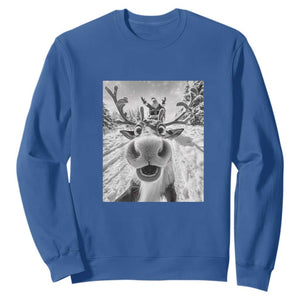 Funny Christmas Reindeer Selfie Sweatshirt With Santa Xmas Gag Gift TS02 Royal Blue Print Your Wear