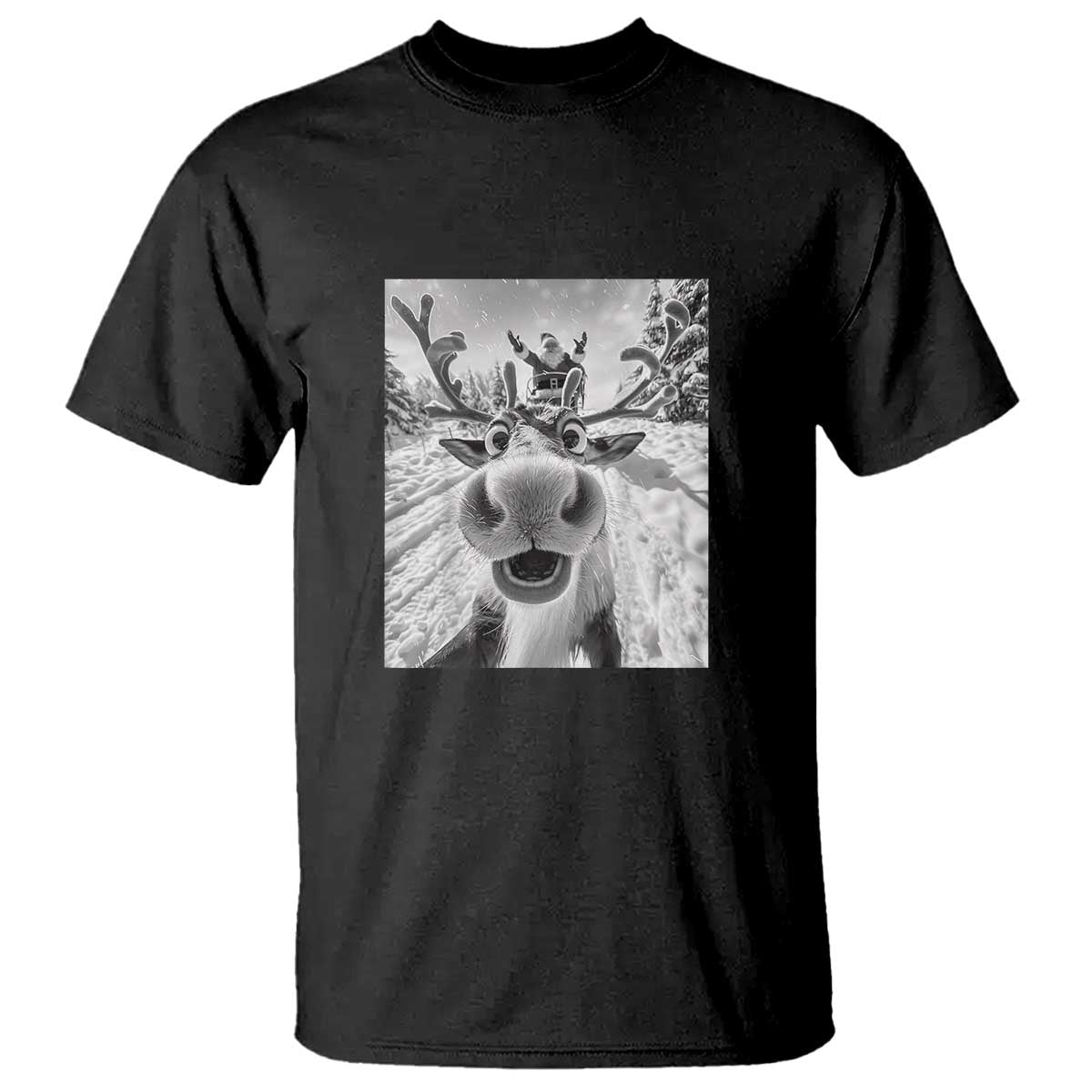 Funny Christmas Reindeer Selfie T Shirt With Santa Xmas Gag Gift TS02 Black Print Your Wear